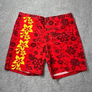 Roxy Boardshorts Embroidered Logo 100%‎ Cotton Floral Red Women's Size 7 VTG NWT